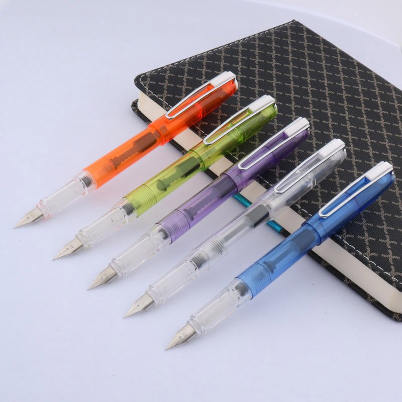 1 pc asas escritório cor transparente roxo prata aço inoxidável nib caneta fonte