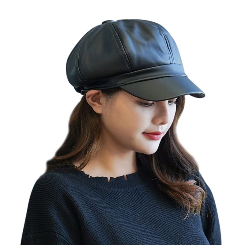 Hüte Damen Herbst Winter Leder Navy Kappe Berets Einfarbig Hut Im Freien Reise Wilden Retro Achteckigen Hut