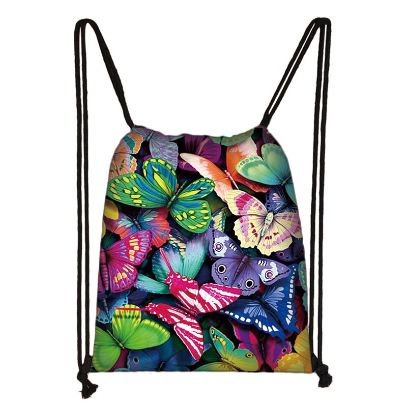 Bella farfalla stampa adolescente ragazze borsa con coulisse zaino zaino Casual giornaliero borse con coulisse borse di stoccaggio: 014