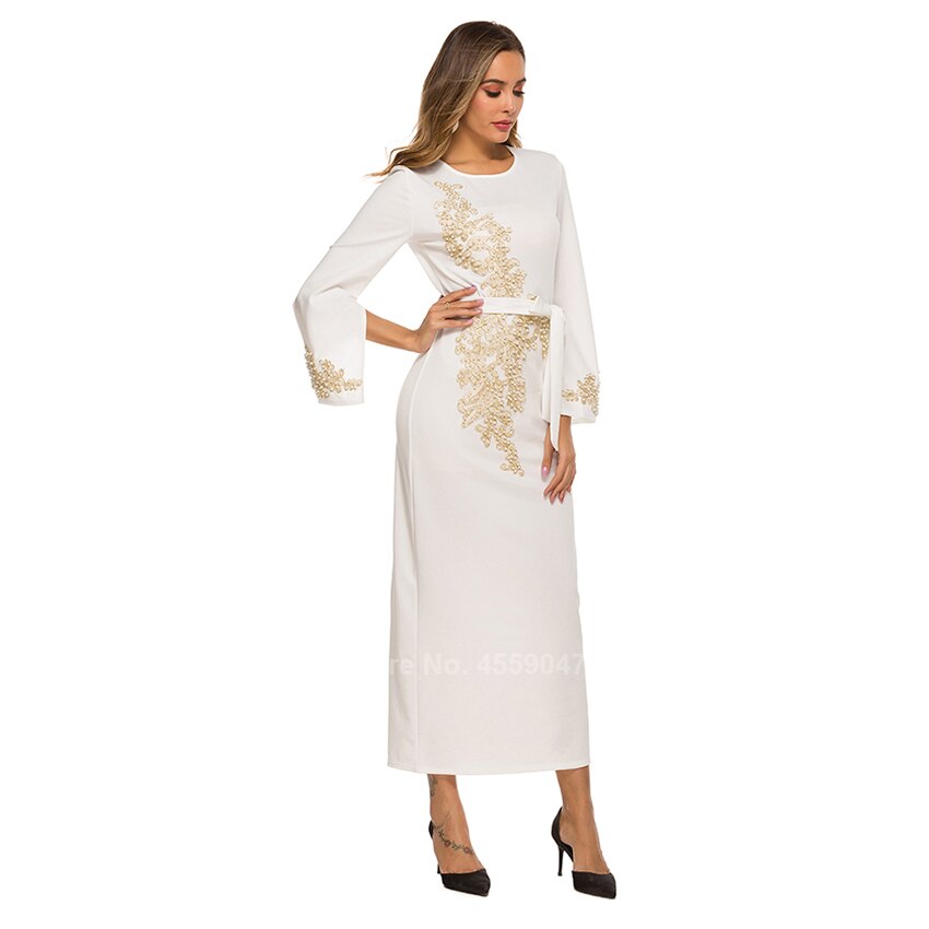 Islamisk tøj muslimsk robe til kvinder mandlige saudi arab dubai perlearbejde blomstret solid lang robe abaya cardigan bælte