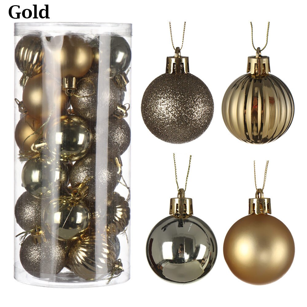 24Pcs 4cm Gold Pink Champagne Red Metallic Christmas Balls Year Christmas Tree Hanging Balls Xmas Home Decor: Gold