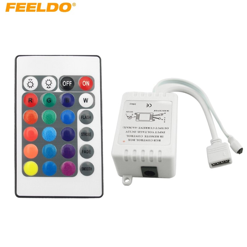 FEELDO Auto 5-24 V LED IR Controller 24 Toetsen Afstandsbediening Draadloze Controller Voor 3528 5050 RGB LED Strip Lights #3955