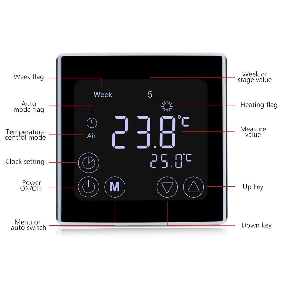 Digital Floor Heating Thermostat 16A LCD Display Electric Heating Thermostat Room Thermostat Programmable Temperature Controller