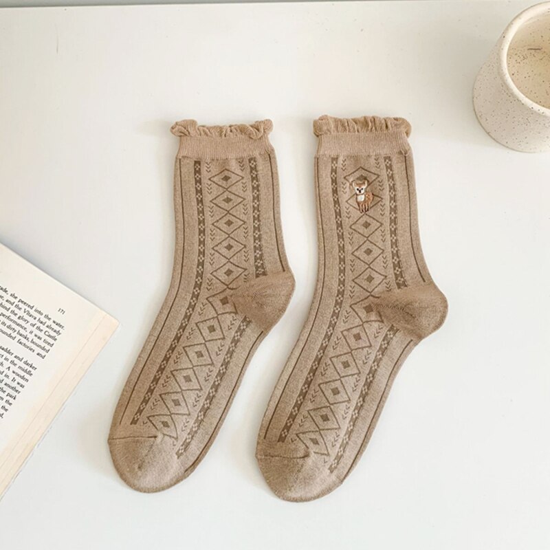 Talvi kevät pieni kukka retro sukat naisten putkisukat paksunnetut lämpimät villasukat etniseen tyyliin vihreät kasasukat: 6