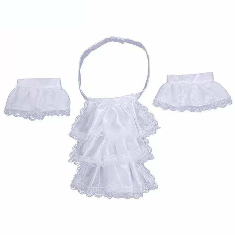 Viktorianischen Funkelnden Weiß Spitze Satin- Jabot Krawatte Krawatte Rüschen Geschichteten Steampunk gotisch Ascot Regentschaft Aristokrat Manschetten Krawatte Männer
