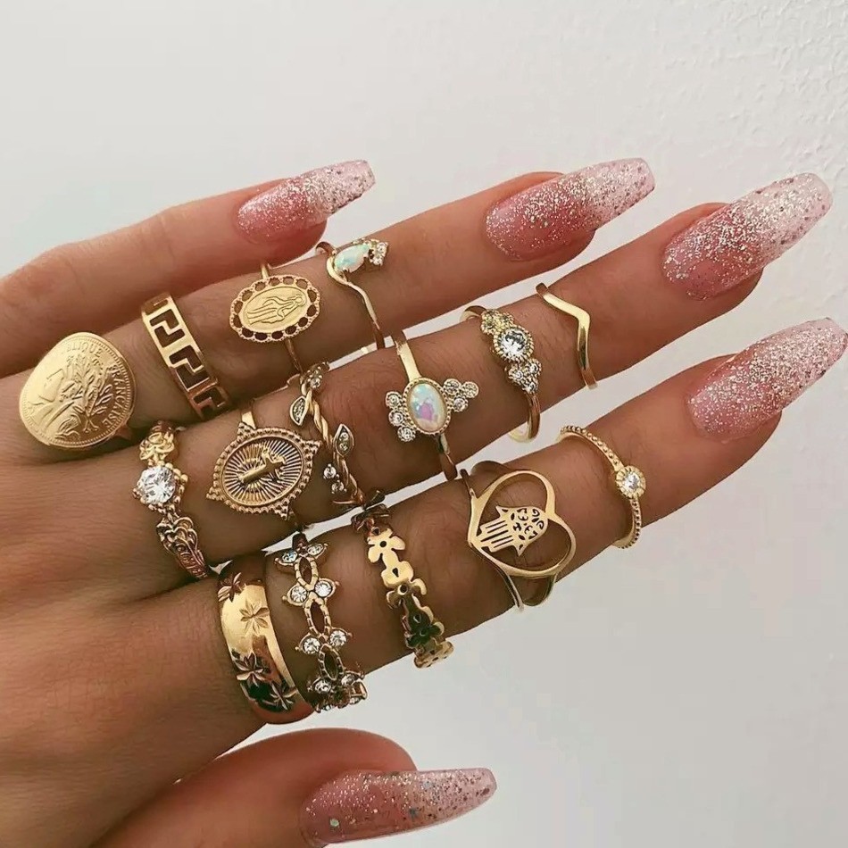 10 Stijlen Vintage Gold Knuckle Rings Set Voor Vrouwen Punk Resin Stone Midi Vinger Ringen Vrouwelijke Turkse Boho Sieraden Bague femme: Hand Maria