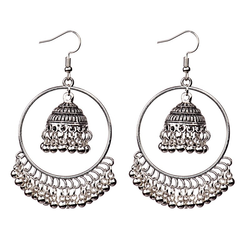 Retro Indian Jewelry Jhumka Jhumki Earrings Gypsy Gold Silver Color Tassel Earrings For Women Jewelry: Silver 1