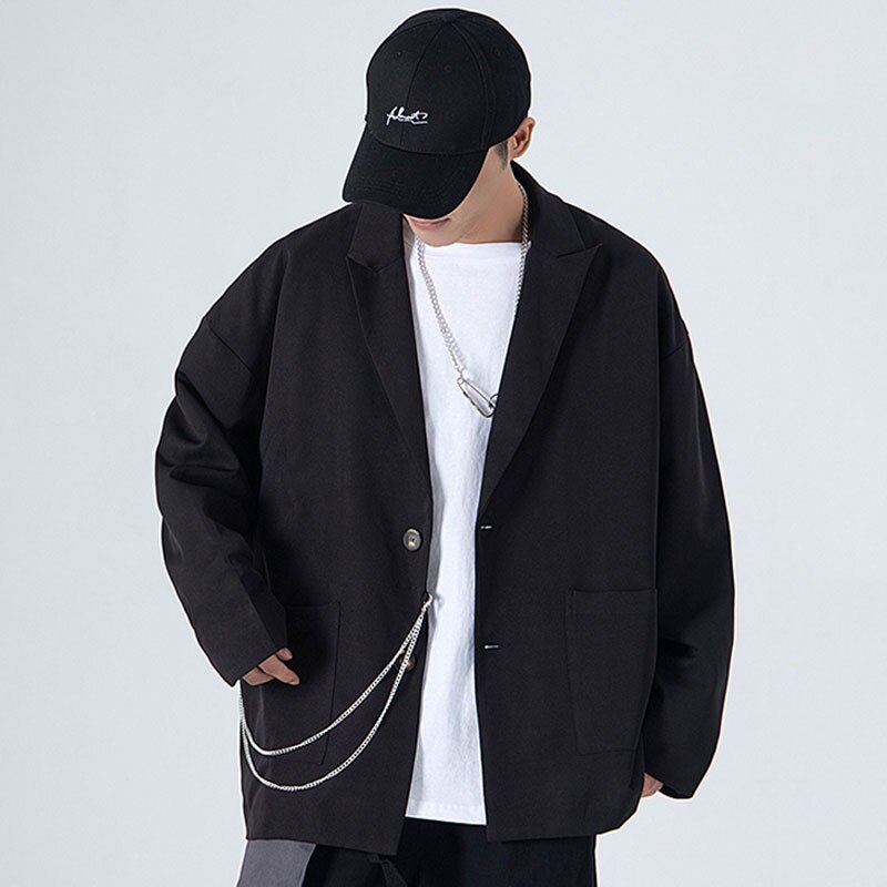 Lindsey seader blazers herr höst oversize solida kedjor retro trendig daglig brittisk stil ins unisex matchande par kostym toppar