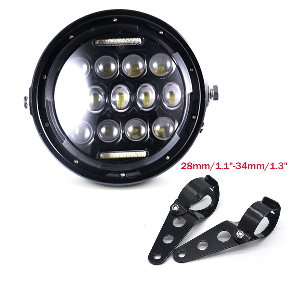 7 Inch Motorcycle Led Headlight Universele Motor 7 &quot;Ronde Kop Lamp Retro Zwarte Koplamp Voor Cafe Racer Bobber Honda GS125 CG125: Bracket  28-34 mm