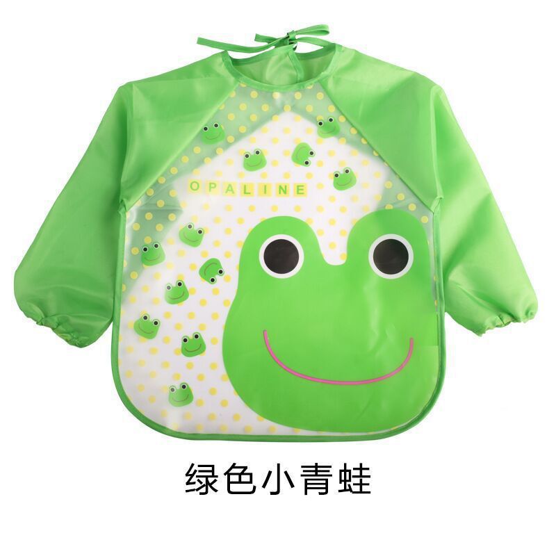 Infants Children Long Sleeve Waterproof Eva Overclothes Cartoon Baby Bib: 5 hao Green Xiaoqing Baby