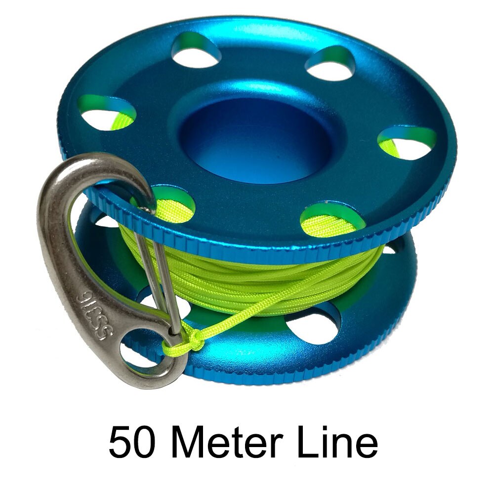 Tauch-Fingerrolle - 30/50M Leine - Aluminium & Edelstahl - Wracktauchen Sicherheitsausrüstung: Blau 50 Meter