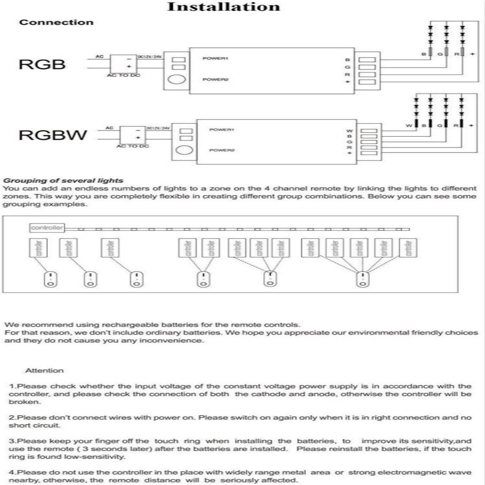 Mi.light RGBW LED Controller 12/24V FUT038+2.4G 4-Zone Wireless RF Touch Remote FUT096 For RGBWW RGBW Led Strip LED Controller