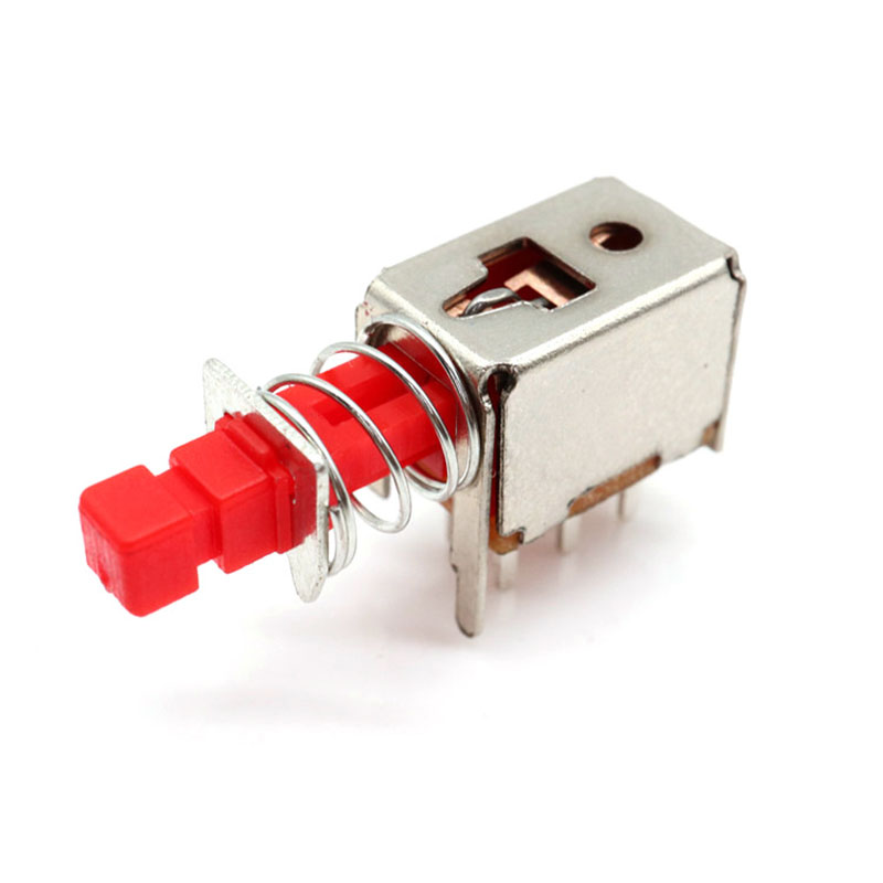 10pcs PS-22F03 Right Angle PCB Latching Push Button Switch with Cap DPDT Double Pole Self/No-Locking Key Power Switches 6Pin A03