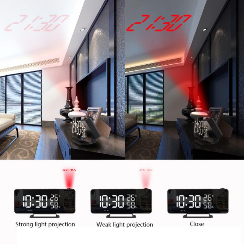 LED Digital Projection Alarm Clock Table Electronic Alarm Clock With FM Radio Time Temperature Humidity Display Bedroom Clock