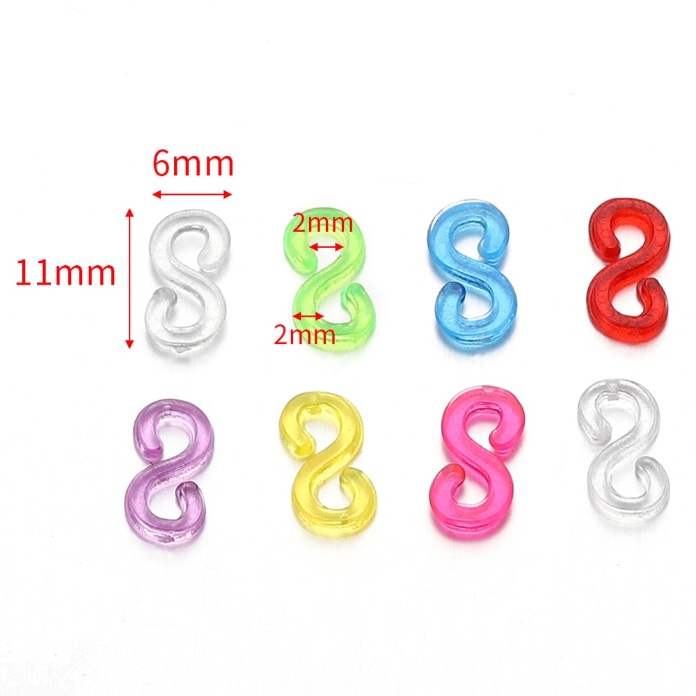 500pcs 11mm Acrylic S Clips Rubber Band Clips Plastic Jewelry Connectors For Necklace Bracelet Making DIY Colorful Clasp