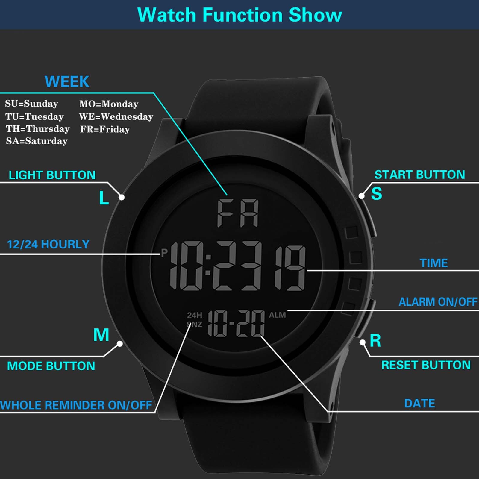 Luxe Horloges Heren Honhx Mens Led Digitale Display Horloge Datum Sport Vrouwen Outdoor Elektronische Horloge Часы Мужские #3