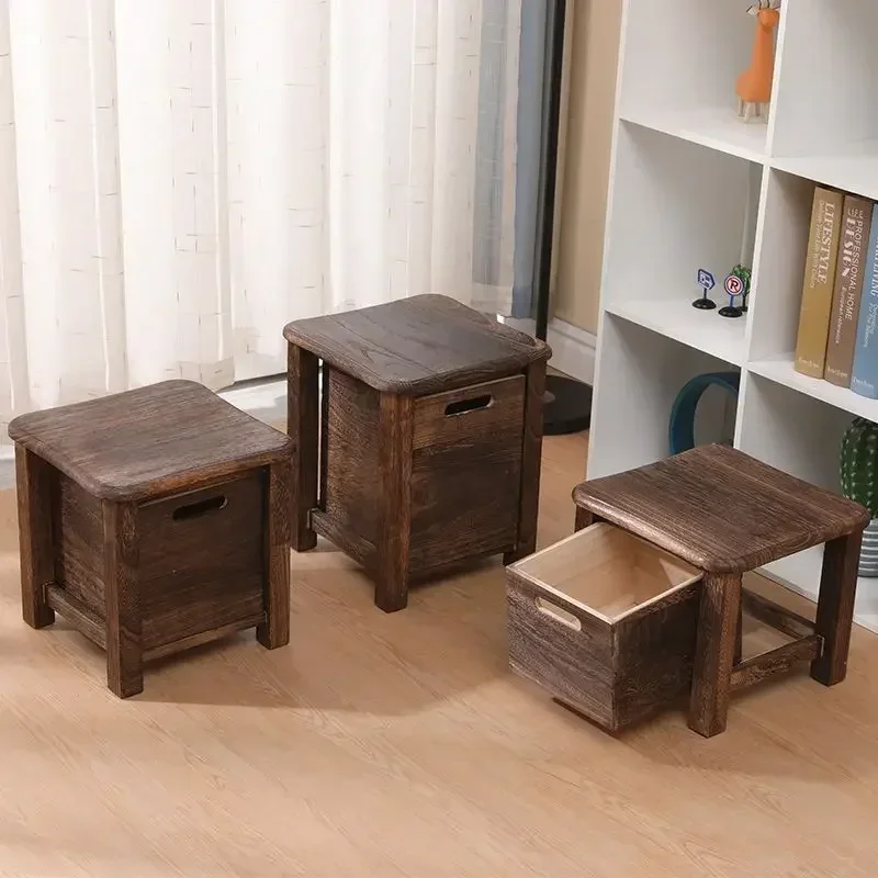 Massief houten hal Entree Verandering Schoenen Bank Bank Nachtkastje Lage tafel Ottomaanse kast Scandinavische opbergruimte Vierkante kruk met lade