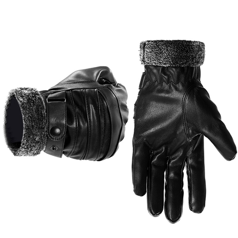 Mannen Lederen Winter Handschoenen Touch Screen Winddicht Warm Houden Rijden Guantes Mannelijke Herfst Lederen Handschoenen Zwart