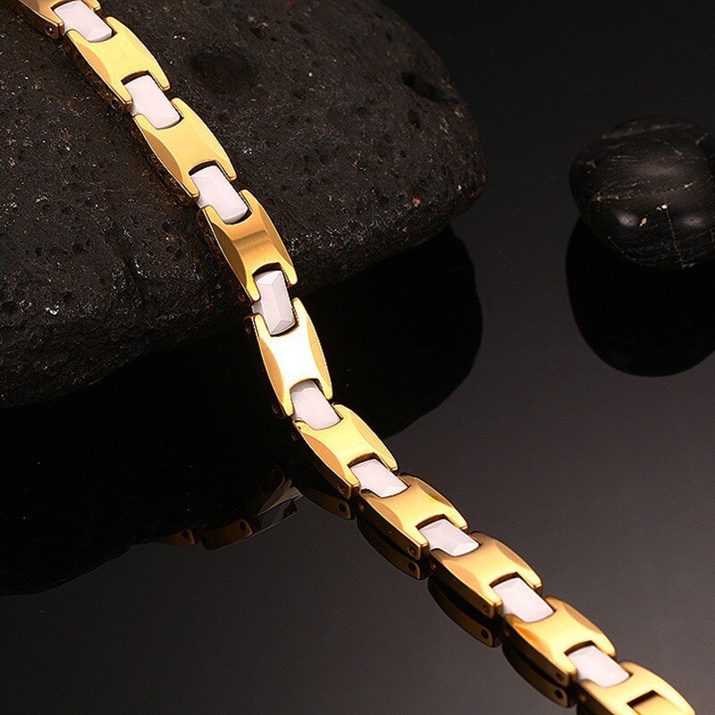 Tungsten Carbide White Ceramic Bracelet for Women Germanium Magnets Bracelet Gold Color Female Jewelry