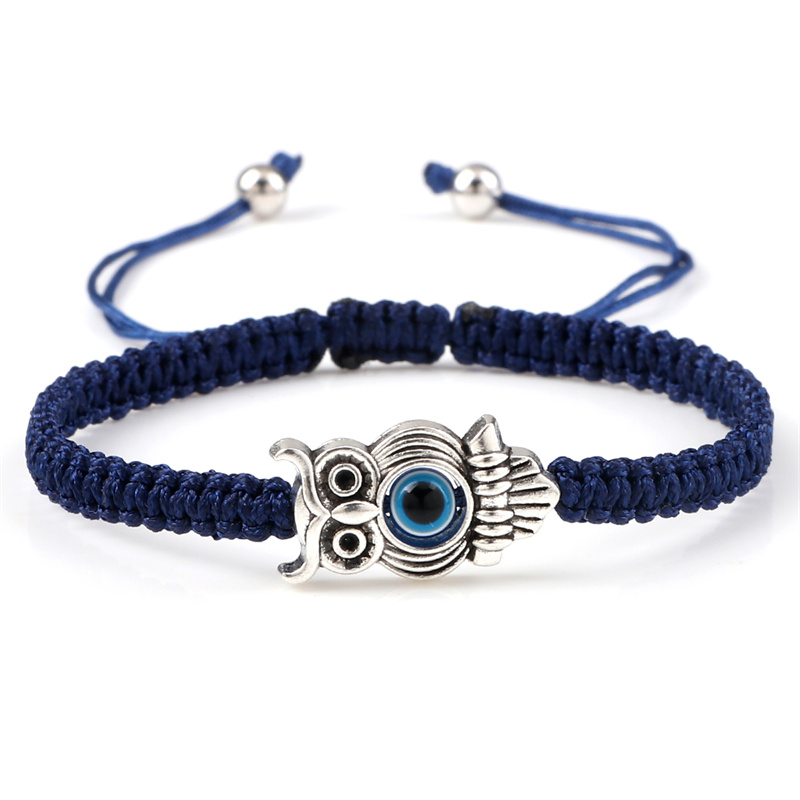 Pulsera ajustable de ojo de la suerte para hombre y mujer, brazalete trenzado de cuerda de hilo rojo hecho a mano, amuleto de búho, joyería de la amistad: Color marrón amarillo