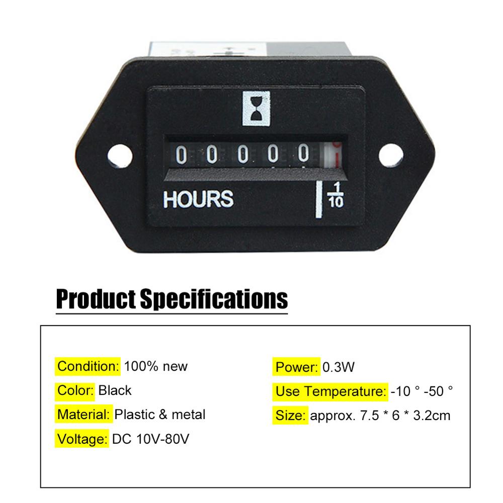 Hour counter DC 10V-80V digital motorcycle watch counter with timer 0.3W hour meter working gauge tools for moto car accessories