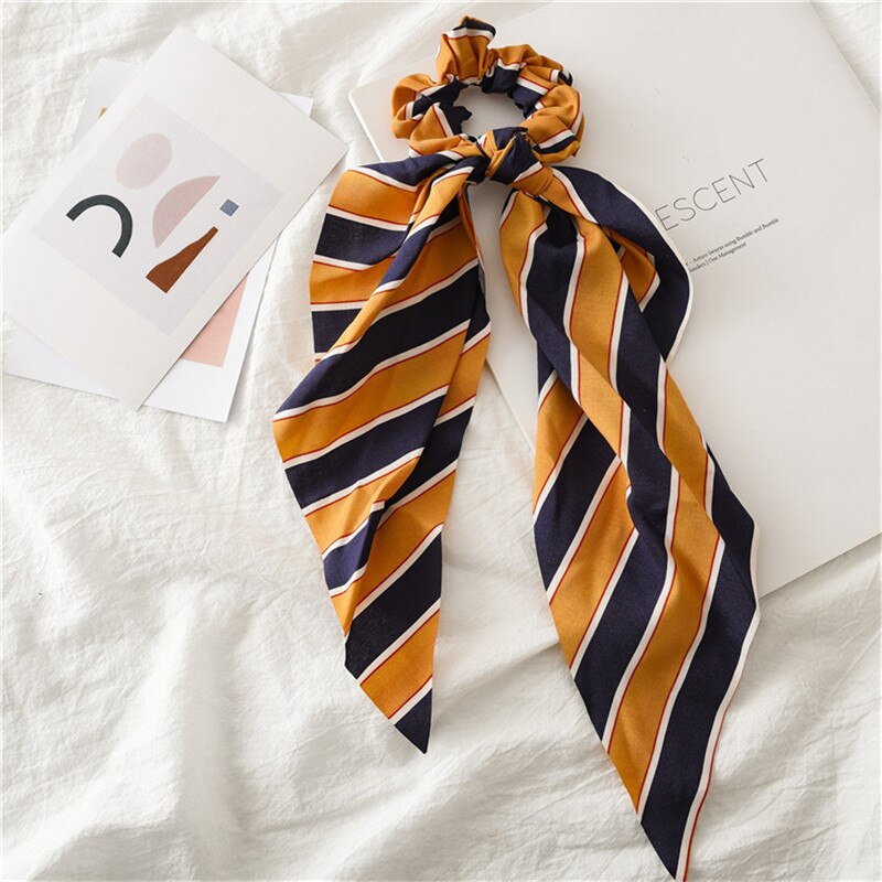 Coleta para mujer, pañuelo elástico largo, lazos para el pelo, cintas para el pelo, cinta para el pelo con estampado de rayas: 6