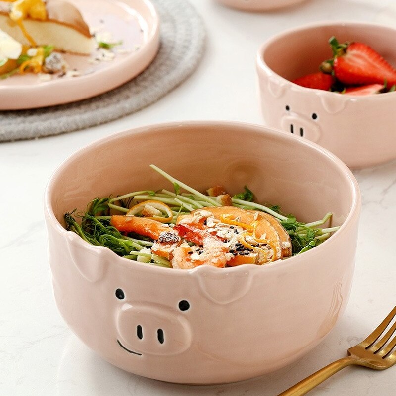 Cute Cartoon Plate Set Ceramic Tableware Household Personality Girl Breakfast Plate Bowl for One Person Eat