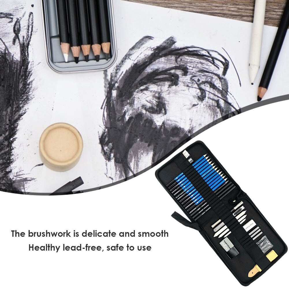 33pcs Sketch Pencil Set Sketching Drawing Kit Wood Pencil Zipper Case For Painter School Students Art Supplies