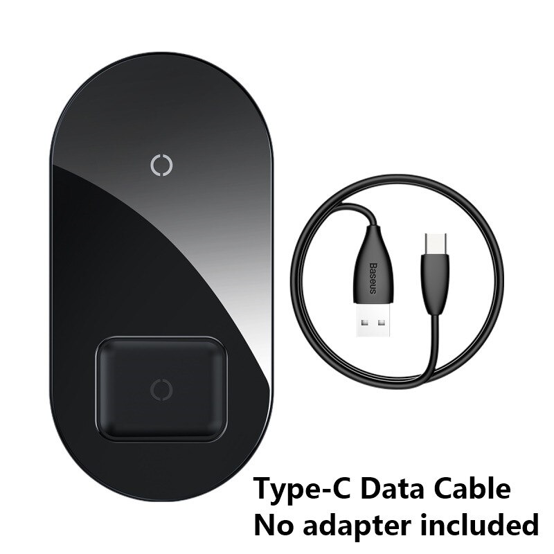 Baseus carregador sem fio qi 15w, carregador wireless, duplo, para airpods, iphone 11 pro max xs x, carregamento rápido carregador de indução samsung: Black