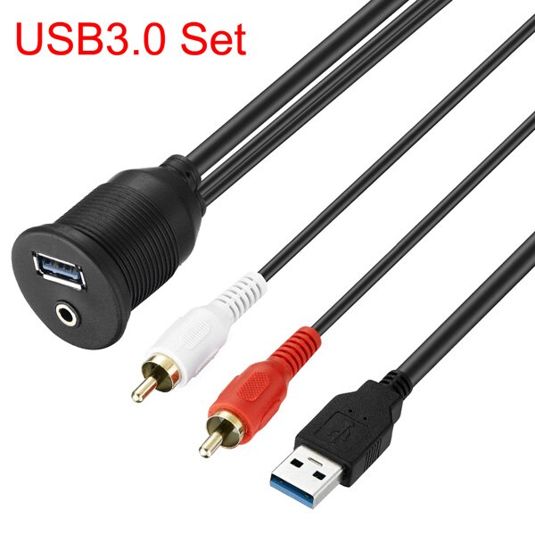 Bochara USB Flush Mount Panel USB 2.0 USB 3.0 Male to Female Extension+3.5mm Female to 2RCA Dashboard Cable For Car Motorcycle: USB 3.0 Set / 2m