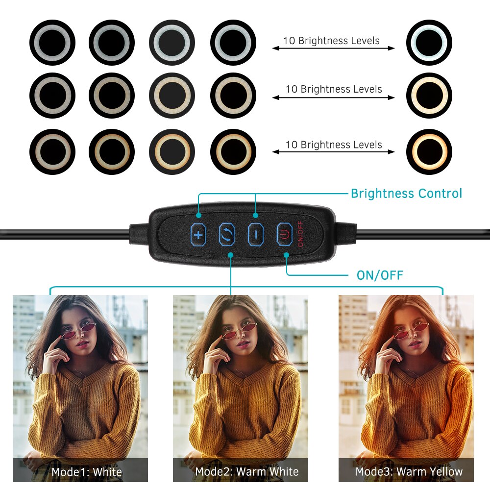 10 "ytre fotografering ledet selfie ringe lys lampe 3200-5500k dimbare skrivebord lamper til sminke video bo studio lys
