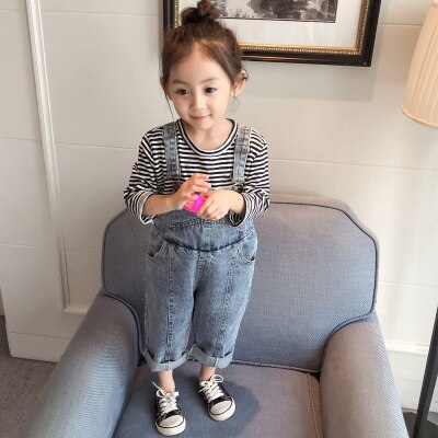 Vår høst baby jenter denim jumpsuit bukser barn romper klær små barn overall jeans bukser jenter denim jumpsuits kostyme