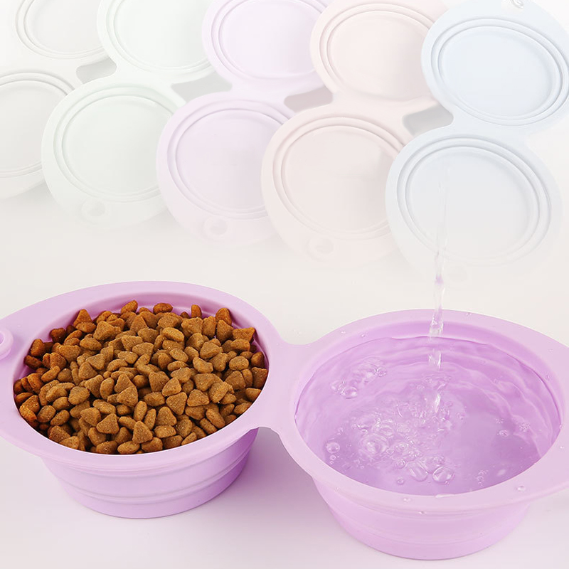 Cuenco para beber de viaje para mascotas, plato alimentador para gatos, cuenco plegable para perros, cuenco doble de silicona, contenedor de comida para cachorros, seguridad saludable