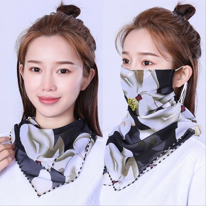 Frauen Chiffon Maske Schal Gesicht wickelt Blumen- drucken Dame Seide Hals Schals Foulard Bandana Sommer Sonne Masken Anti-staub schützen: 5
