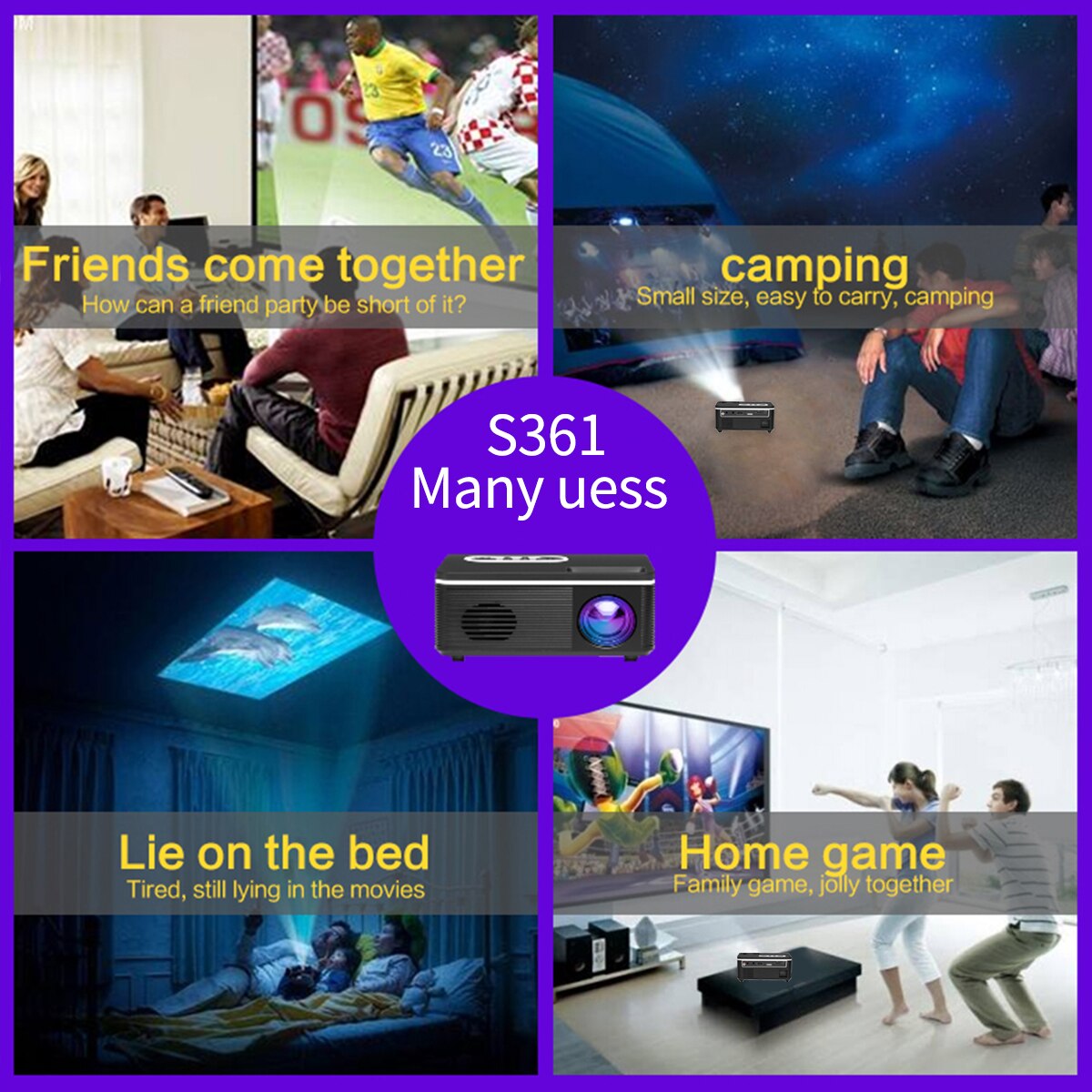 Aibecy S361 Mini Portable LED Projector Support 1080P 600 Lumens Built-in Speaker Multimedia Video Movie Projector Home Theater