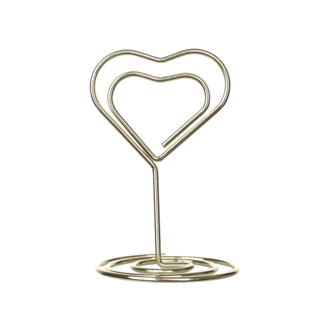 1 pc cool bröllopsfest skrivbord dekoration metall plats korthållare romantisk hjärta diamant fotoklipp bord nummer nummer: Guldhjärta
