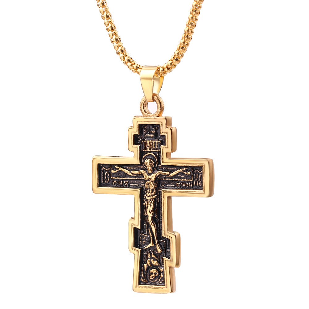 Staal Soldaat Jesus Cross Heren Rvs Crucifix Oosters-orthodoxe Hanger Collier Sieraden