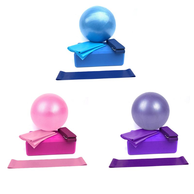 5 Pcs Yoga Equipment Set with Yoga Ball Blocks Stretching Strap Resistance Loop