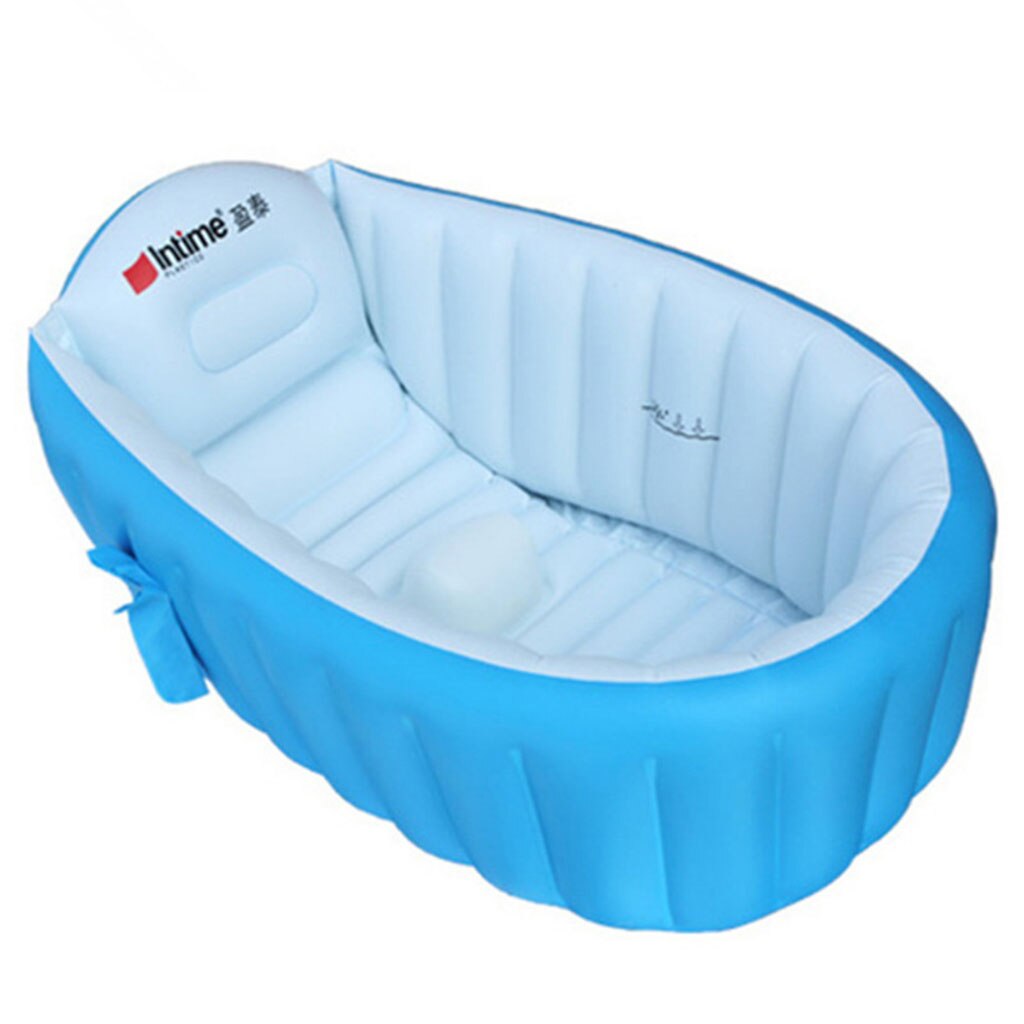 Oppusteligt badekar bærbart tykt badekar til barn lille barn nyfødt baby svømning badning brusebad: Blå