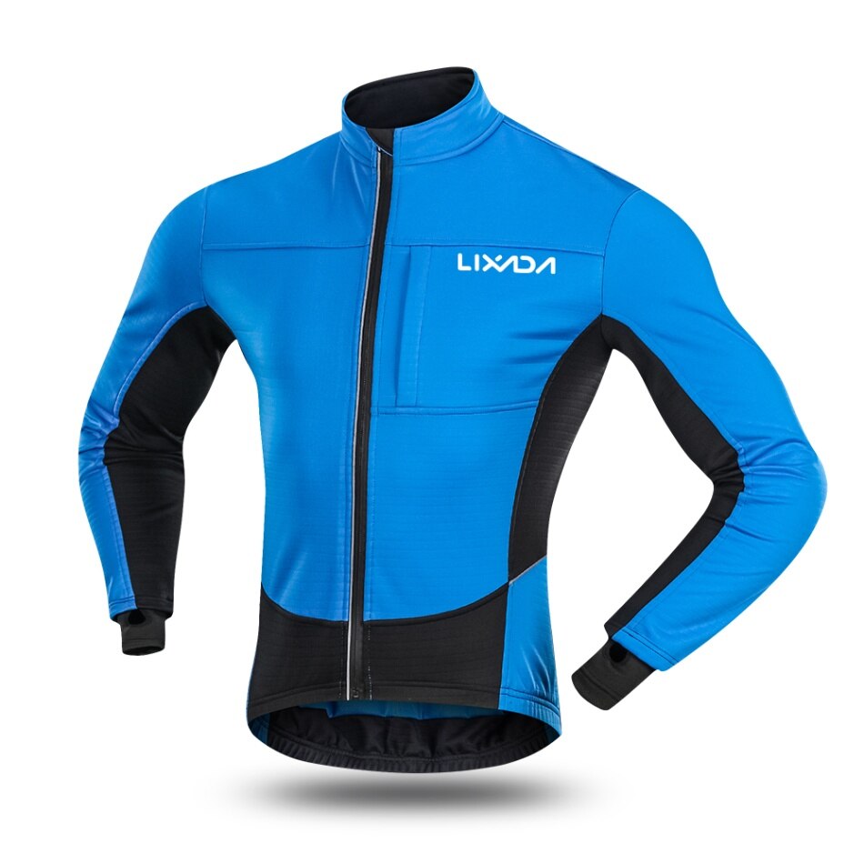 Lixada heren winter thermische winddichte fietsjas mtb fiets windjack waterdichte sportkleding sportkleding: Blauw / M