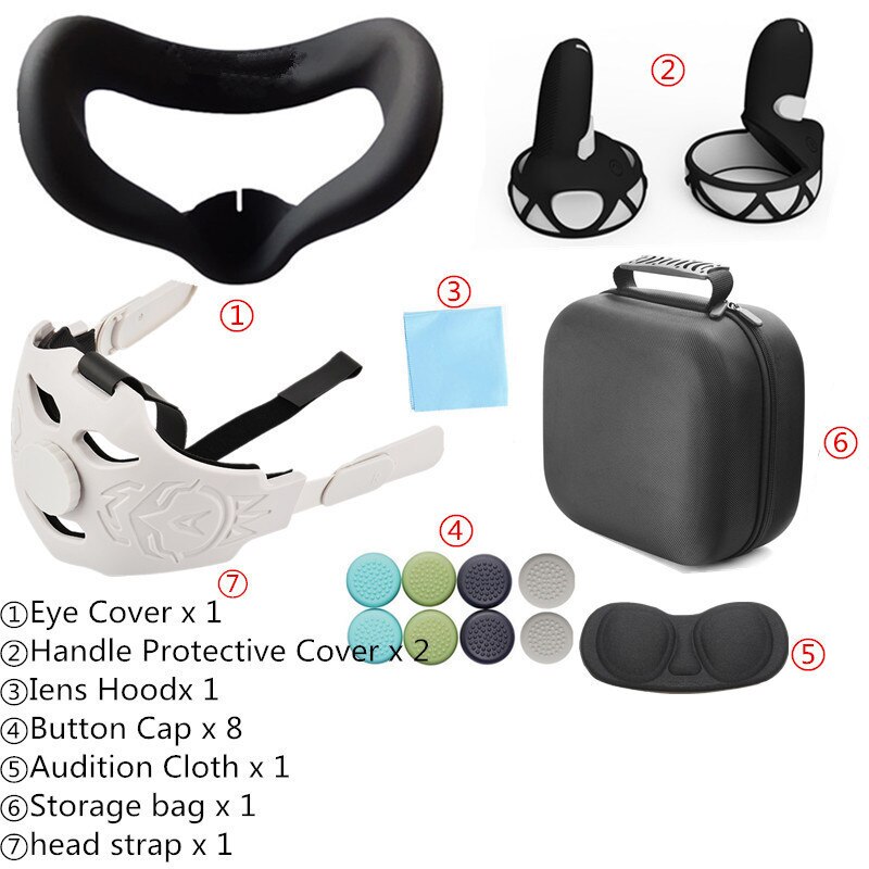 Oculus Quest 2 Case VR Touch Controller Shell Lens Rod Cap Handle Grip Protective Cover Set For Oculus Quest 2 VR Accessories: Black 3