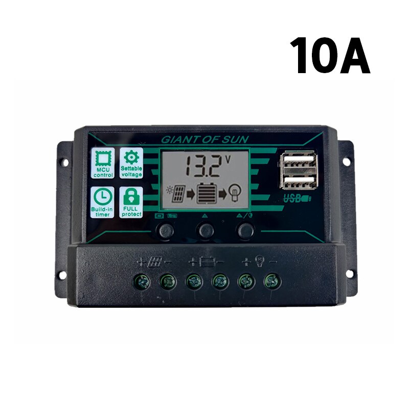 Fotovoltaïsche Panel Mppt Dual Usb Controller Spanningsregeling Bescherming Oplaadbare Lithium Batterij: 10A black