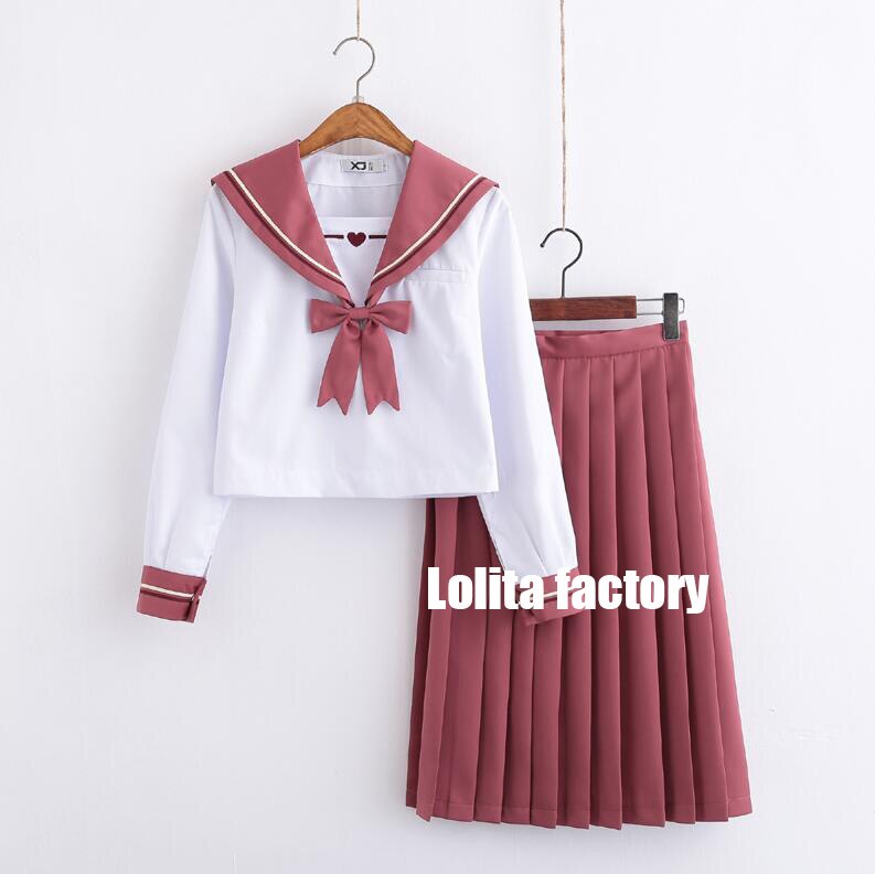Academic Style School Uniforms Girls pink heart JK Uniform hats red Suit Student High School Japanese Preppy Sailor Suit jkx117