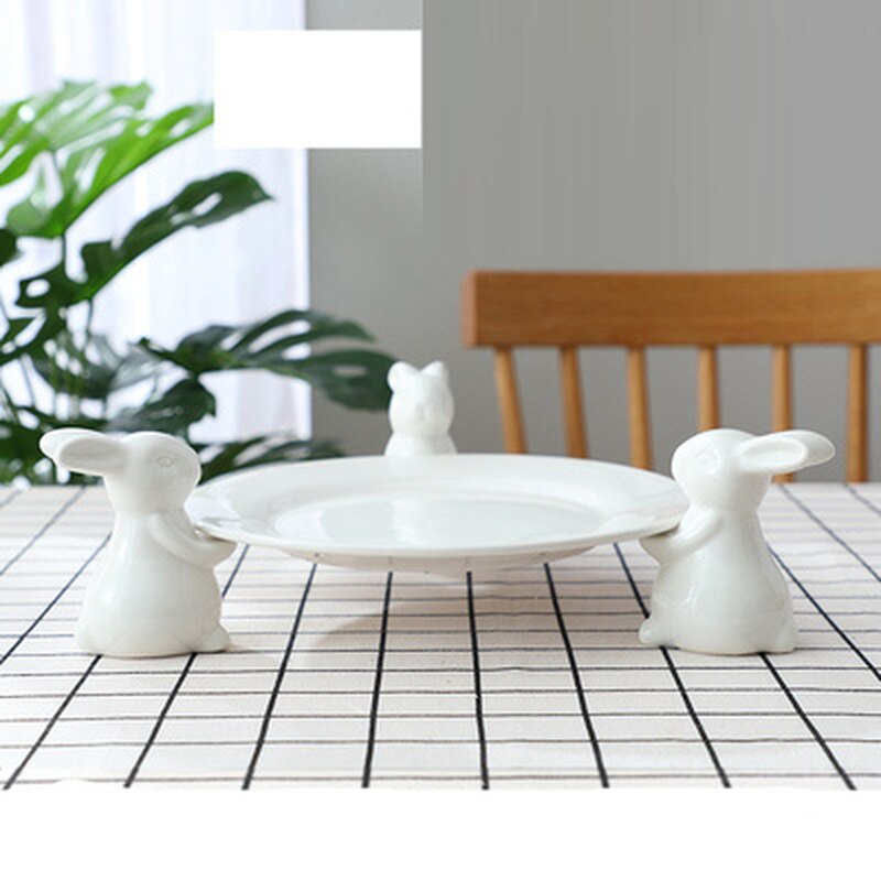 Bandeja de cerámica blanca para Conejo, soporte para dulces, pastel de cumpleaños, boda, mesa de postre, té y postre, placa de exhibición: A-25CM