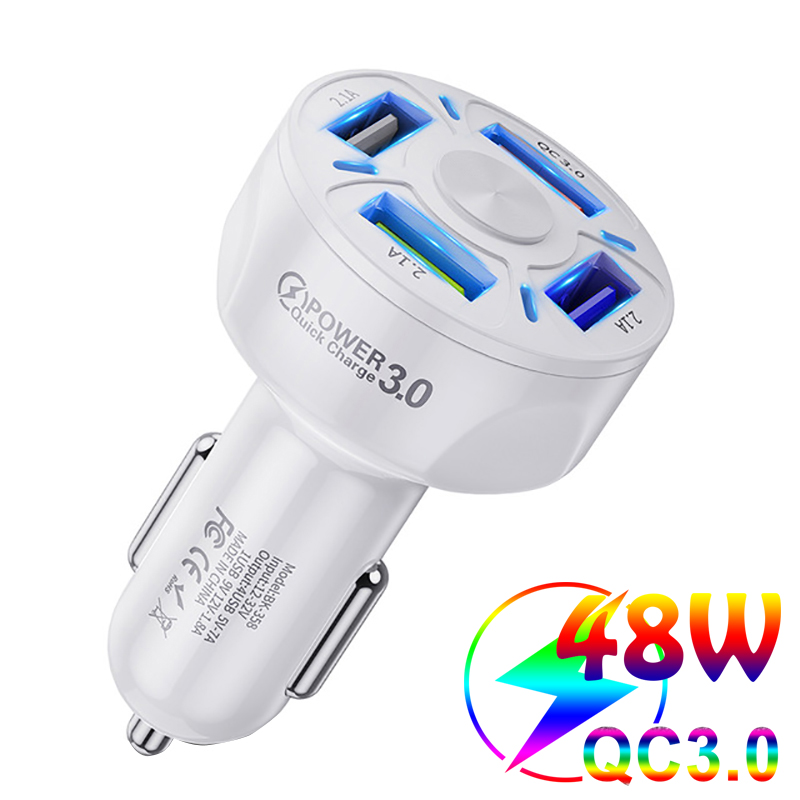 Usb-schnellladegerät 48w, schnellladefunktion  qc 3.0 4.0 kfz-adapter mit 4 anschlüssen für iphone 13 , huawei-mobiltelefone, universelles kfz-ladegerät für xiaomi-handys: Weiß
