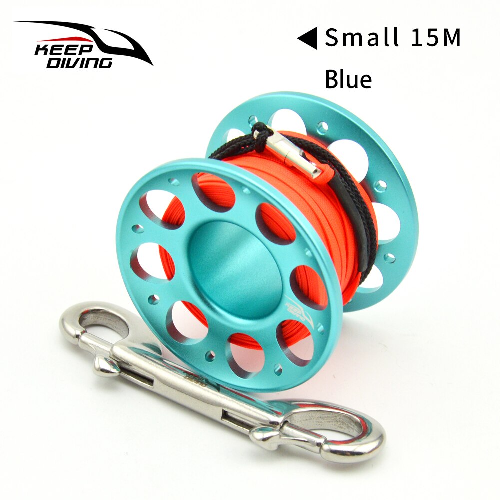 15M/30M Scuba Diving Aluminum Alloy Spool Finger Reel with Stainless Steel double ended hook SMB Equipment Cave Dive: Blue 15M