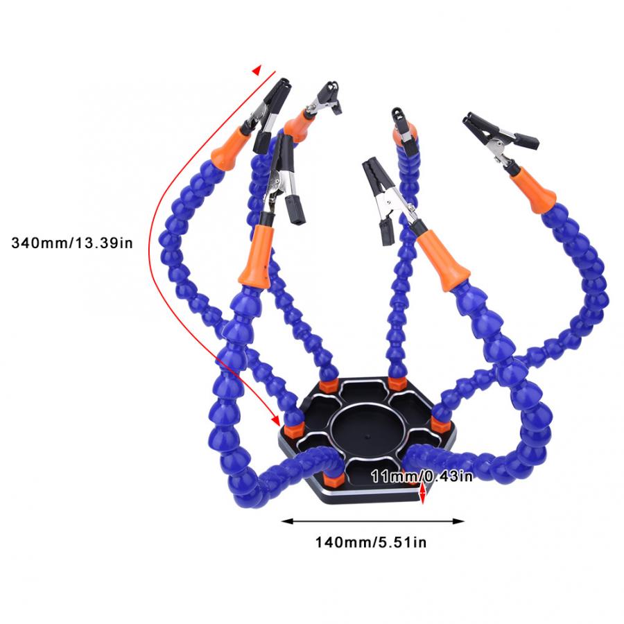 Soldering Helping Hand 6 Adjustable Flexible Arms Welding Table Clamp PCB Holder Stand Clip Soldering Third Hand Repair Aid Tool