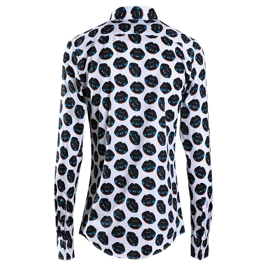 Lange Männer Luxus Hülse Polka Punkt Und Lippen Gedruckt Kleid Trend Beiläufige Mens-hemden schlank passen Sozial Hemd