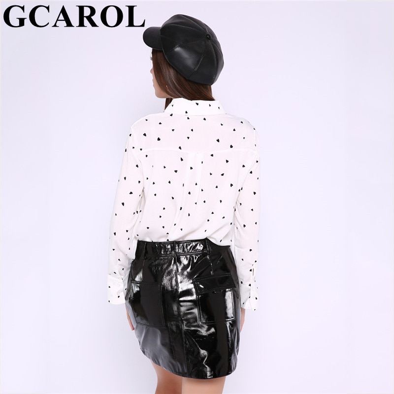 Gcarol kvinder sløjfe lille kærlighed trykt ol skjorte hvid sød chiffon bluse forår sommer basic perfekt toppe tøj