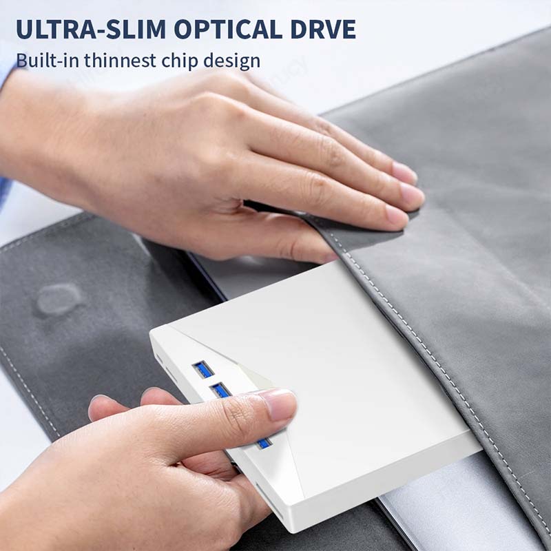 External CD DVD Drive with 4 USB Ports and 2 TF/SD Card Slots, USB 3.0 Portable CD/DVD Disk Drive Player Burner Reader Writer